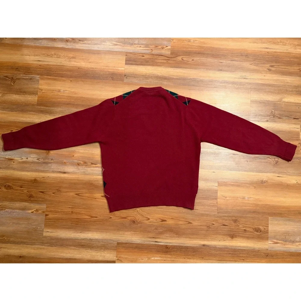 The Scotch House Vintage Argyle V-Neck Sweater Red Lambswool Made in Scotland L